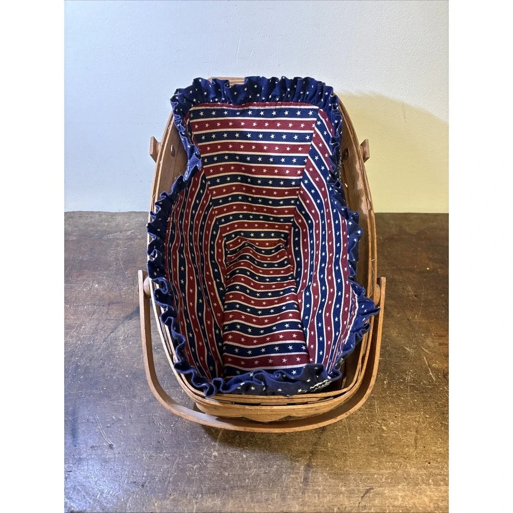 1987 Longaberger Market Basket Patriotic Americana Fabric Liner Handwoven USA